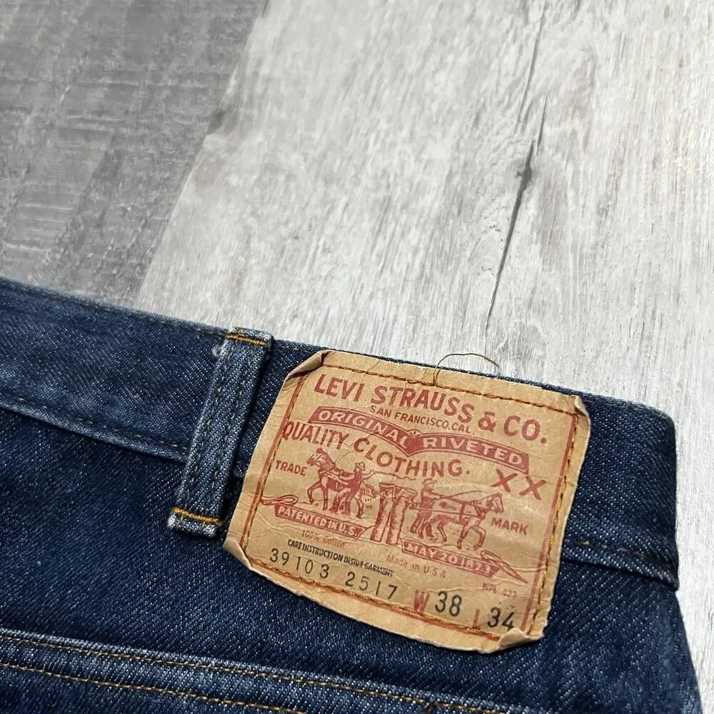 VTG Levis Bootcut Jeans Mens 38x34 Red Fleece Lined Dark Wash 39103 2517 USA